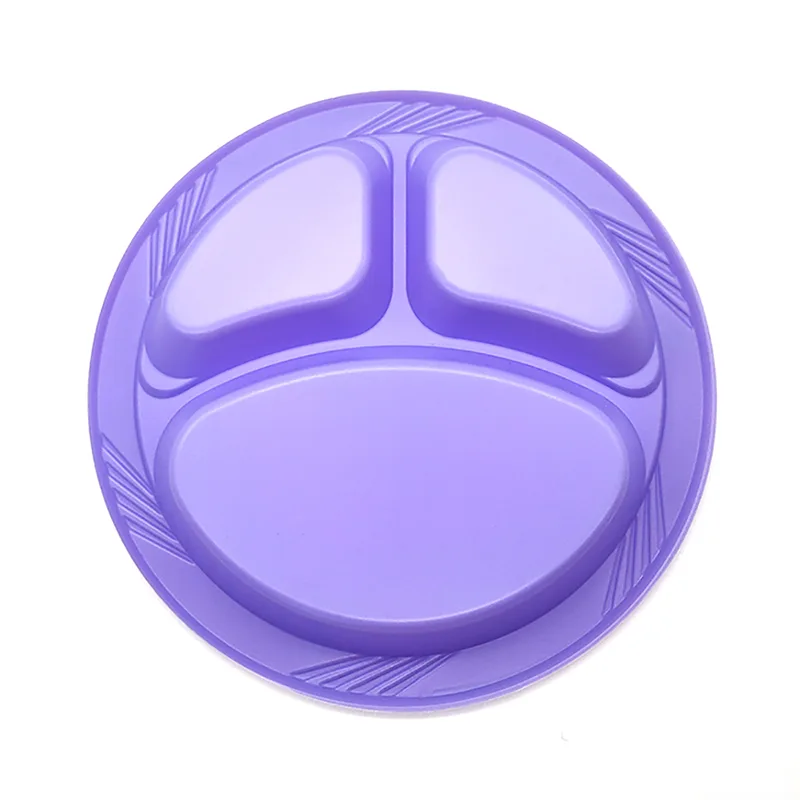 จานพลาสติกกลมใช้แล้วทิ้ง 3 ช่อง 10 นิ้ว